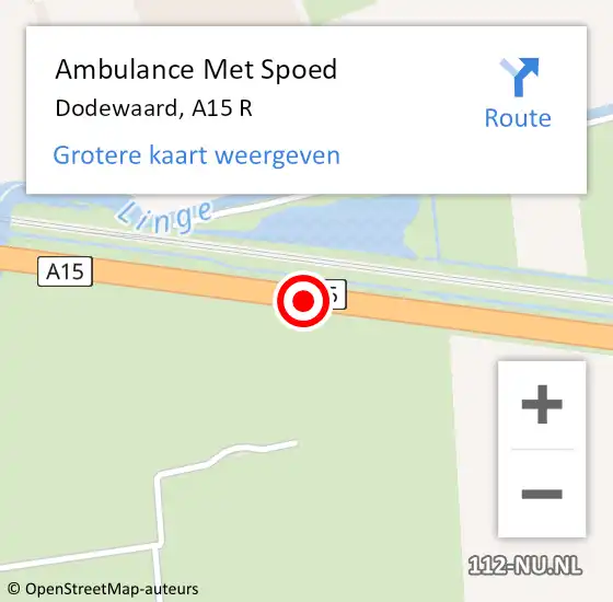 Locatie op kaart van de 112 melding: Ambulance Met Spoed Naar Dodewaard, A15 R op 15 juli 2019 08:56