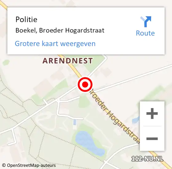 Locatie op kaart van de 112 melding: Politie Boekel, Broeder Hogardstraat op 15 juli 2019 11:41