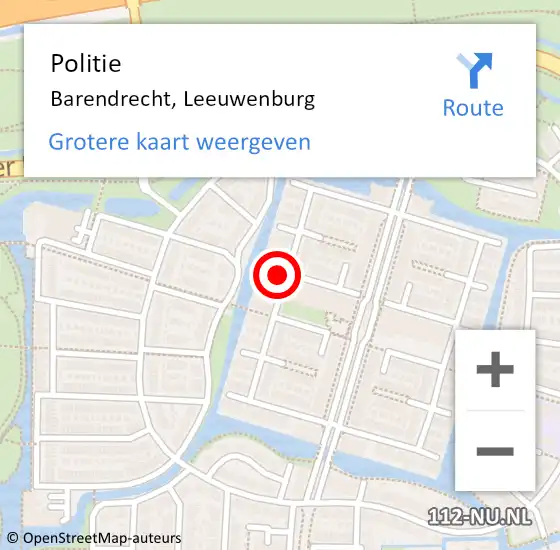 Locatie op kaart van de 112 melding: Politie Barendrecht, Leeuwenburg op 15 juli 2019 13:38