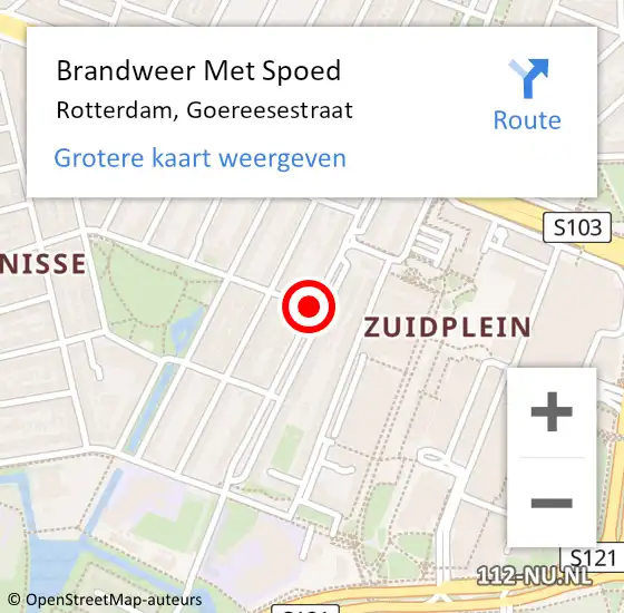 Locatie op kaart van de 112 melding: Brandweer Met Spoed Naar Rotterdam, Goereesestraat op 15 juli 2019 19:09