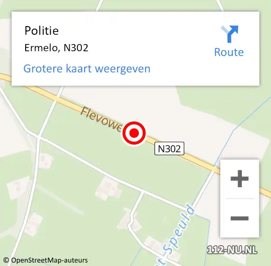Locatie op kaart van de 112 melding: Politie Ermelo, N302 op 15 juli 2019 20:56