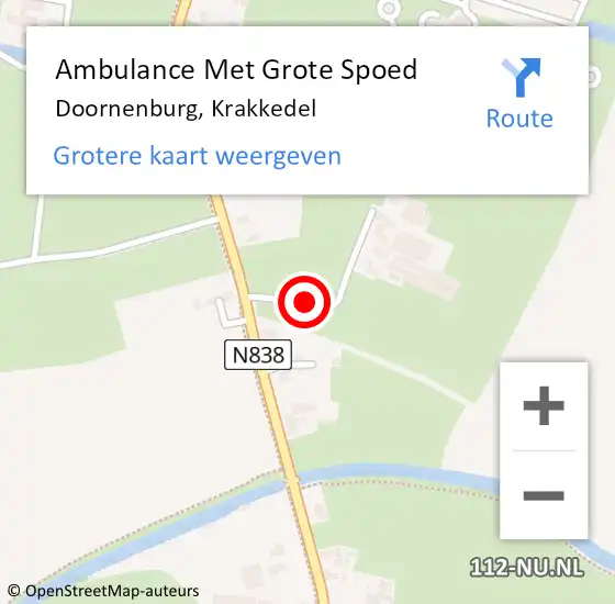 Locatie op kaart van de 112 melding: Ambulance Met Grote Spoed Naar Doornenburg, Krakkedel op 16 juli 2019 09:01