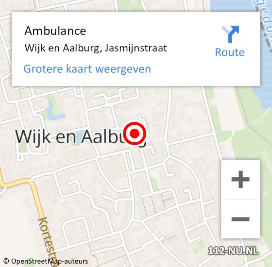 Locatie op kaart van de 112 melding: Ambulance Wijk en Aalburg, Jasmijnstraat op 16 juli 2019 11:48