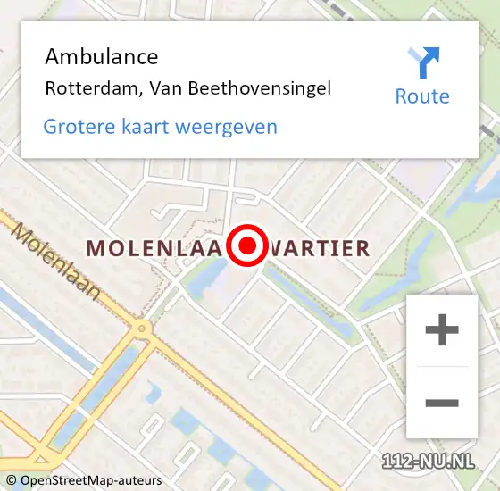 Locatie op kaart van de 112 melding: Ambulance Rotterdam, Van Beethovensingel op 16 juli 2019 12:06