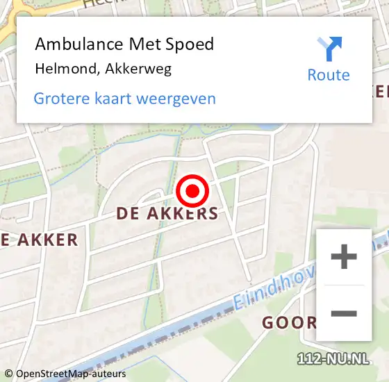 Locatie op kaart van de 112 melding: Ambulance Met Spoed Naar Helmond, Akkerweg op 16 juli 2019 14:40