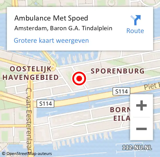 Locatie op kaart van de 112 melding: Ambulance Met Spoed Naar Amsterdam, Baron G.A. Tindalplein op 16 juli 2019 16:32