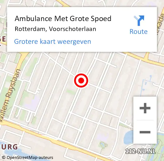 Locatie op kaart van de 112 melding: Ambulance Met Grote Spoed Naar Rotterdam, Voorschoterlaan op 16 juli 2019 16:46