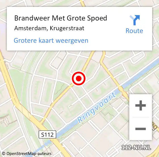 Locatie op kaart van de 112 melding: Brandweer Met Grote Spoed Naar Amsterdam, Krugerstraat op 16 juli 2019 18:42