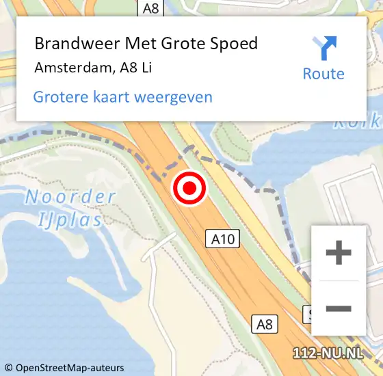 Locatie op kaart van de 112 melding: Brandweer Met Grote Spoed Naar Amsterdam, A8 Li op 16 juli 2019 19:29