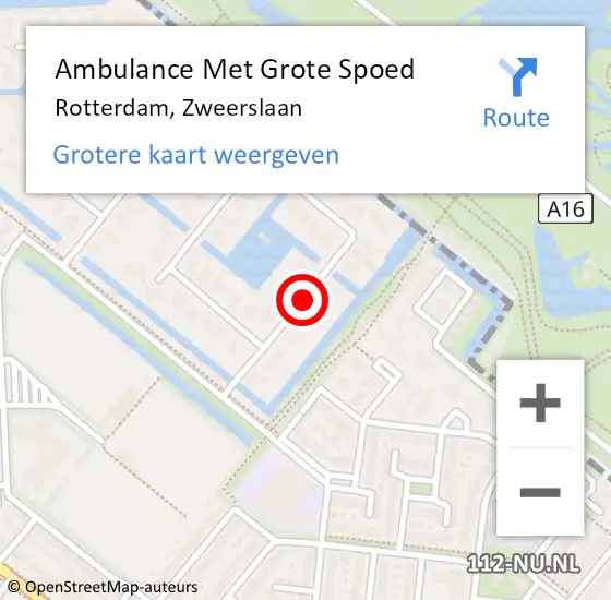 Locatie op kaart van de 112 melding: Ambulance Met Grote Spoed Naar Rotterdam, Zweerslaan op 16 juli 2019 20:07