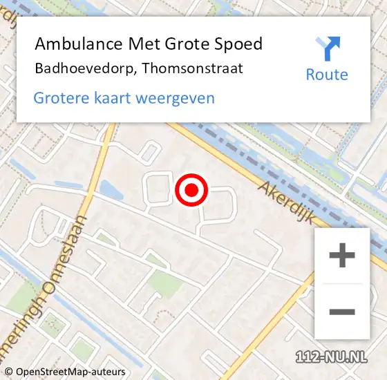 Locatie op kaart van de 112 melding: Ambulance Met Grote Spoed Naar Badhoevedorp, Thomsonstraat op 16 juli 2019 20:47