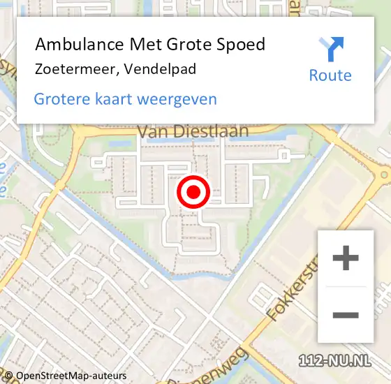 Locatie op kaart van de 112 melding: Ambulance Met Grote Spoed Naar Zoetermeer, Vendelpad op 17 juli 2019 00:14