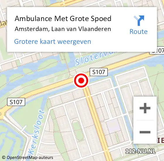 Locatie op kaart van de 112 melding: Ambulance Met Grote Spoed Naar Amsterdam, Laan van Vlaanderen op 17 juli 2019 00:30