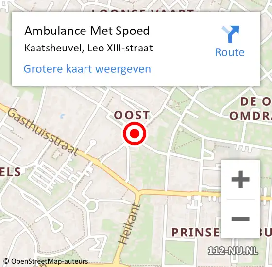 Locatie op kaart van de 112 melding: Ambulance Met Spoed Naar Kaatsheuvel, Leo XIII-straat op 17 juli 2019 09:22