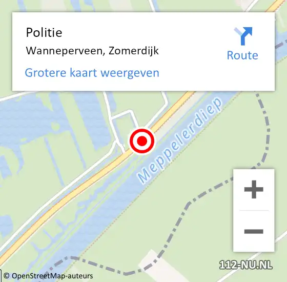 Locatie op kaart van de 112 melding: Politie Wanneperveen, Zomerdijk op 17 juli 2019 11:43
