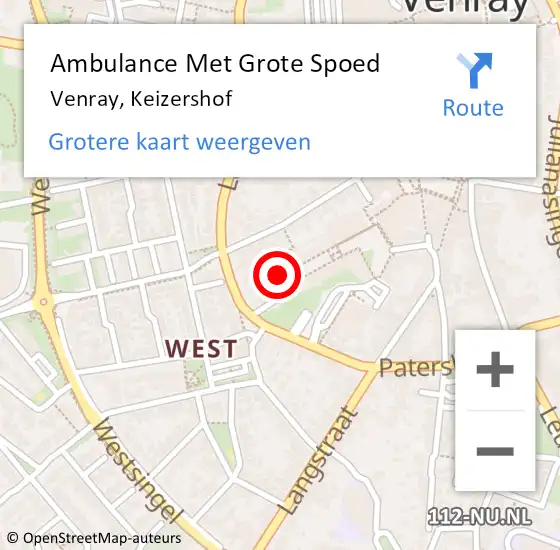 Locatie op kaart van de 112 melding: Ambulance Met Grote Spoed Naar Venray, Keizershof op 17 juli 2019 15:09