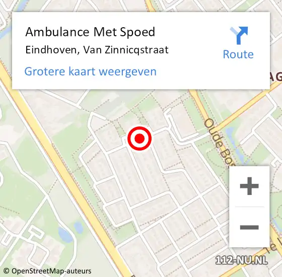 Locatie op kaart van de 112 melding: Ambulance Met Spoed Naar Eindhoven, Van Zinnicqstraat op 18 juli 2019 01:52