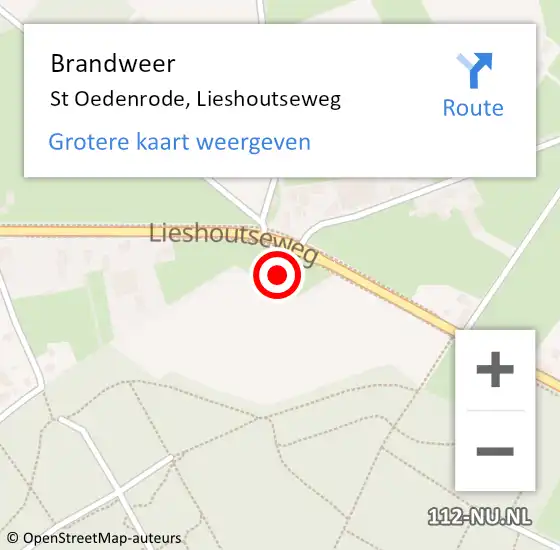 Locatie op kaart van de 112 melding: Brandweer St Oedenrode, Lieshoutseweg op 18 juli 2019 10:28