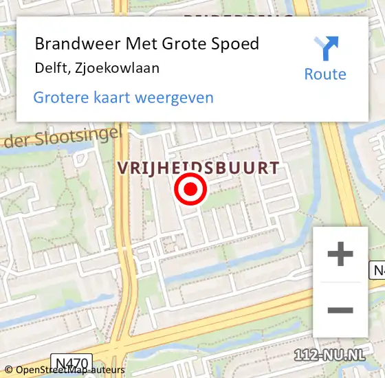 Locatie op kaart van de 112 melding: Brandweer Met Grote Spoed Naar Delft, Zjoekowlaan op 18 juli 2019 15:18