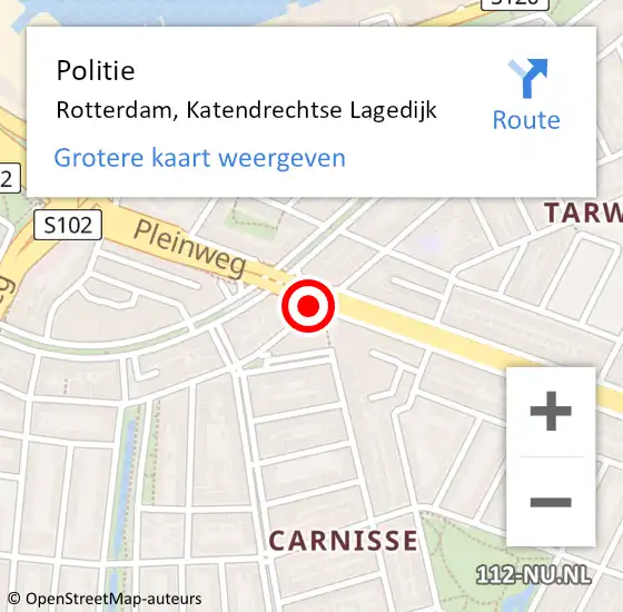 Locatie op kaart van de 112 melding: Politie Rotterdam, Katendrechtse Lagedijk op 18 juli 2019 15:20