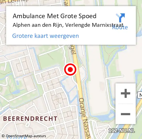 Locatie op kaart van de 112 melding: Ambulance Met Grote Spoed Naar Alphen aan den Rijn, Verlengde Marnixstraat op 18 juli 2019 20:28