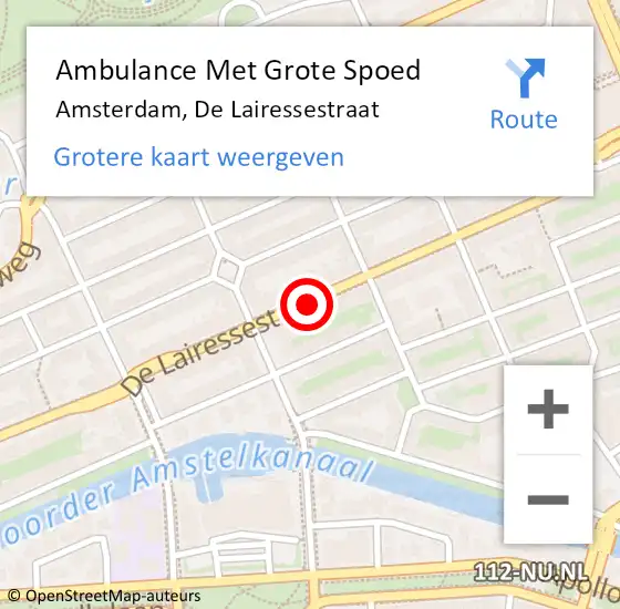Locatie op kaart van de 112 melding: Ambulance Met Grote Spoed Naar Amsterdam, De Lairessestraat op 18 juli 2019 22:15