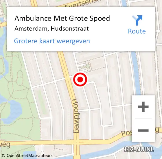 Locatie op kaart van de 112 melding: Ambulance Met Grote Spoed Naar Amsterdam, Hudsonstraat op 18 juli 2019 22:43