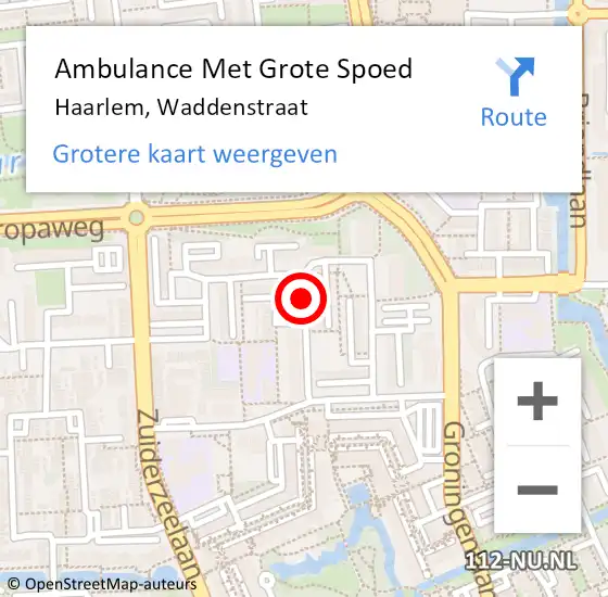 Locatie op kaart van de 112 melding: Ambulance Met Grote Spoed Naar Haarlem, Waddenstraat op 19 juli 2019 00:51