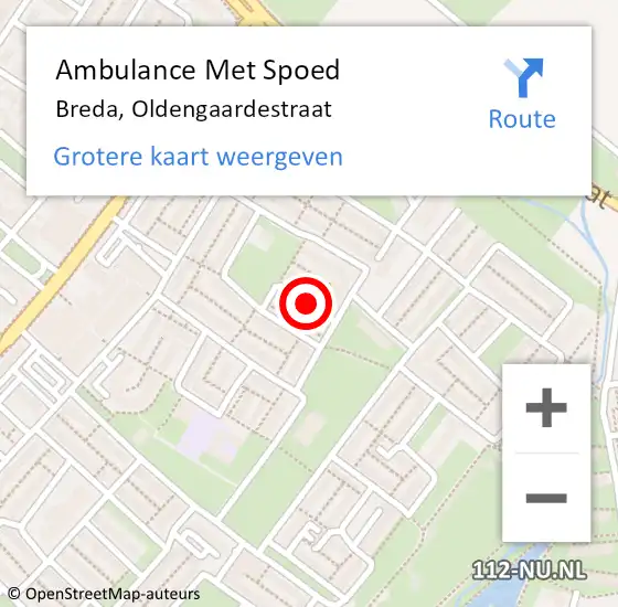 Locatie op kaart van de 112 melding: Ambulance Met Spoed Naar Breda, Oldengaardestraat op 19 juli 2019 02:11