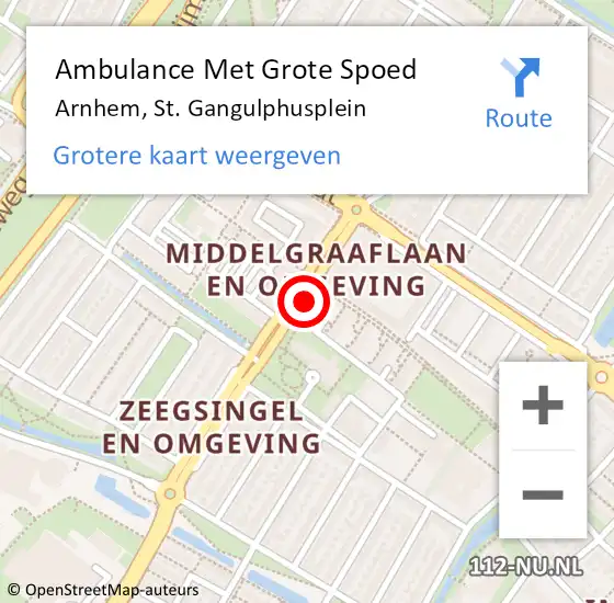 Locatie op kaart van de 112 melding: Ambulance Met Grote Spoed Naar Arnhem, St. Gangulphusplein op 19 juli 2019 04:53