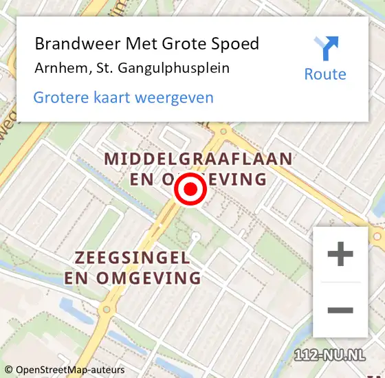 Locatie op kaart van de 112 melding: Brandweer Met Grote Spoed Naar Arnhem, St. Gangulphusplein op 19 juli 2019 05:08