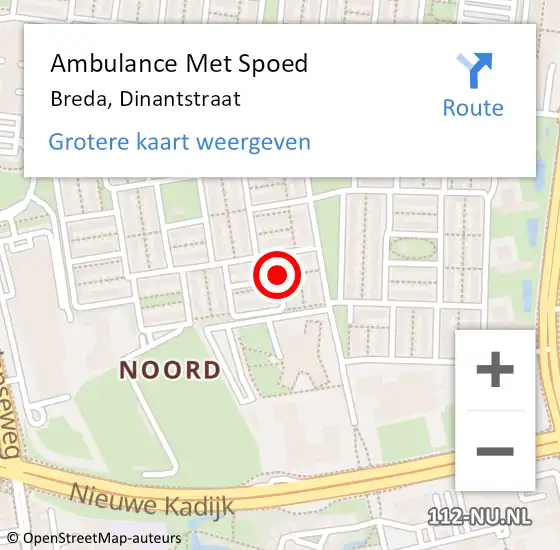 Locatie op kaart van de 112 melding: Ambulance Met Spoed Naar Breda, Dinantstraat op 19 juli 2019 05:28