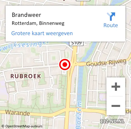 Locatie op kaart van de 112 melding: Brandweer Rotterdam, A13 Li hectometerpaal: 17,8 op 19 juli 2019 06:30