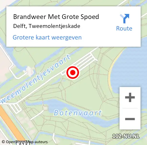 Locatie op kaart van de 112 melding: Brandweer Met Grote Spoed Naar Delft, Tweemolentjeskade op 19 juli 2019 08:00