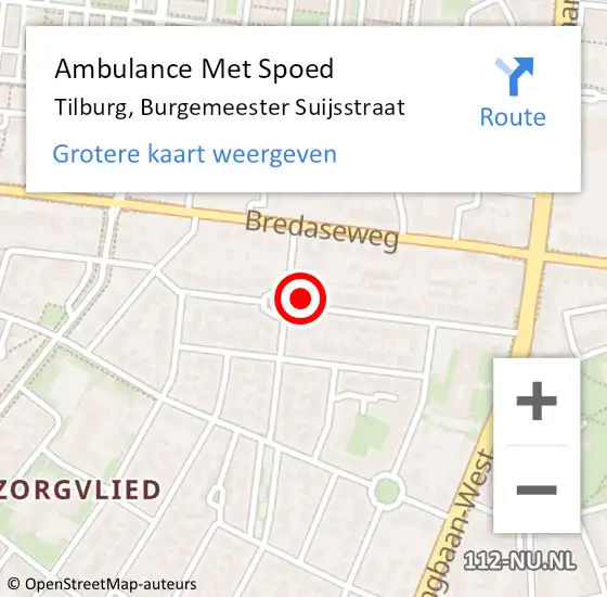 Locatie op kaart van de 112 melding: Ambulance Met Spoed Naar Tilburg, Burgemeester Suijsstraat op 19 juli 2019 09:49
