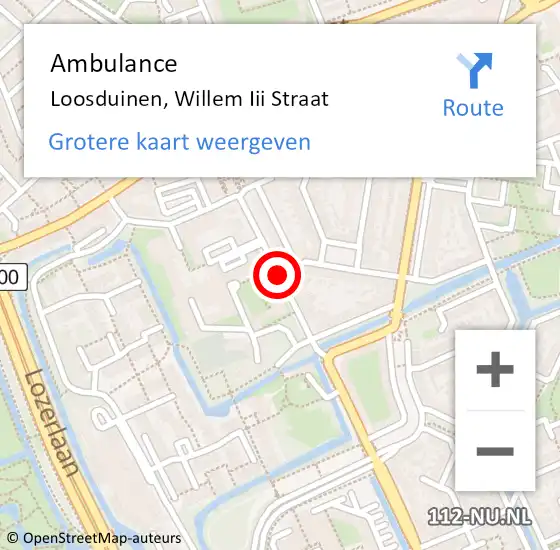 Locatie op kaart van de 112 melding: Ambulance Loosduinen, Willem Iii Straat op 19 juli 2019 10:43