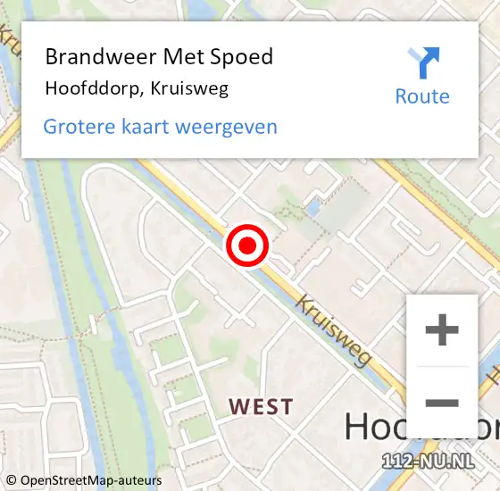Locatie op kaart van de 112 melding: Brandweer Met Spoed Naar Hoofddorp, Kruisweg op 19 juli 2019 12:26