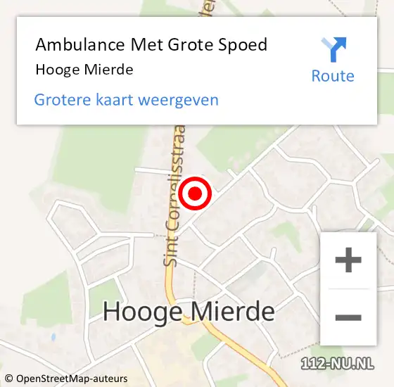 Locatie op kaart van de 112 melding: Ambulance Met Grote Spoed Naar Hooge Mierde op 19 juli 2019 14:22