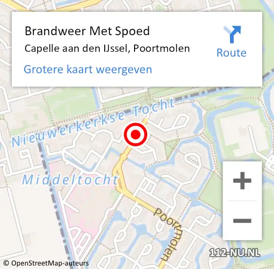 Locatie op kaart van de 112 melding: Brandweer Met Spoed Naar Capelle aan den IJssel, Poortmolen op 19 juli 2019 17:14