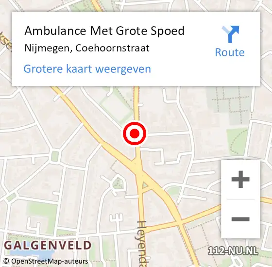Locatie op kaart van de 112 melding: Ambulance Met Grote Spoed Naar Nijmegen, Coehoornstraat op 19 juli 2019 18:16