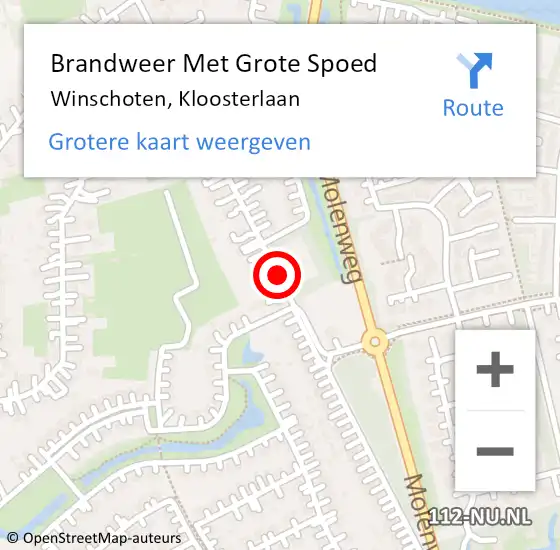 Locatie op kaart van de 112 melding: Brandweer Met Grote Spoed Naar Winschoten, Kloosterlaan op 19 juli 2019 19:11