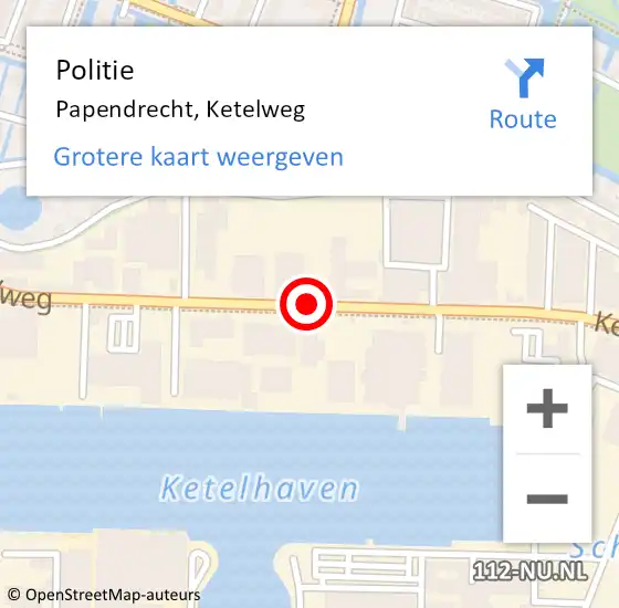 Locatie op kaart van de 112 melding: Politie Papendrecht, Ketelweg op 19 juli 2019 19:58