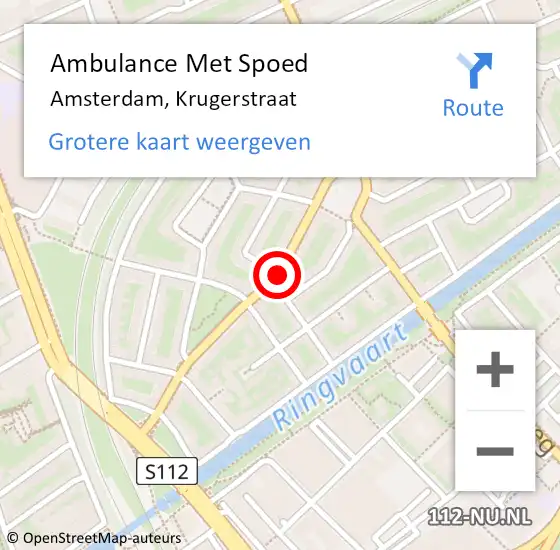 Locatie op kaart van de 112 melding: Ambulance Met Spoed Naar Amsterdam, Krugerstraat op 19 juli 2019 20:37
