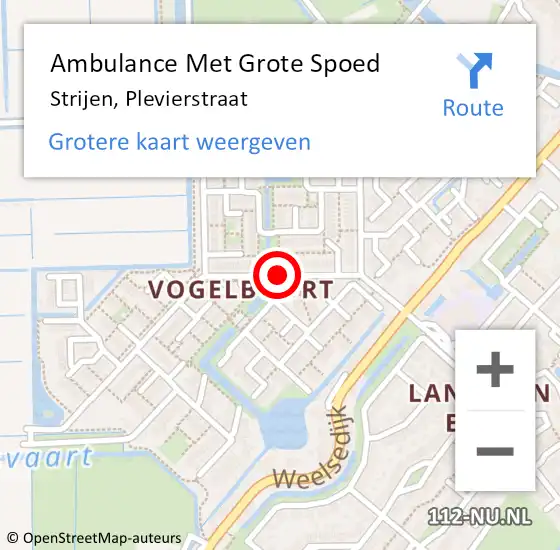 Locatie op kaart van de 112 melding: Ambulance Met Grote Spoed Naar Strijen, Plevierstraat op 19 juli 2019 22:00