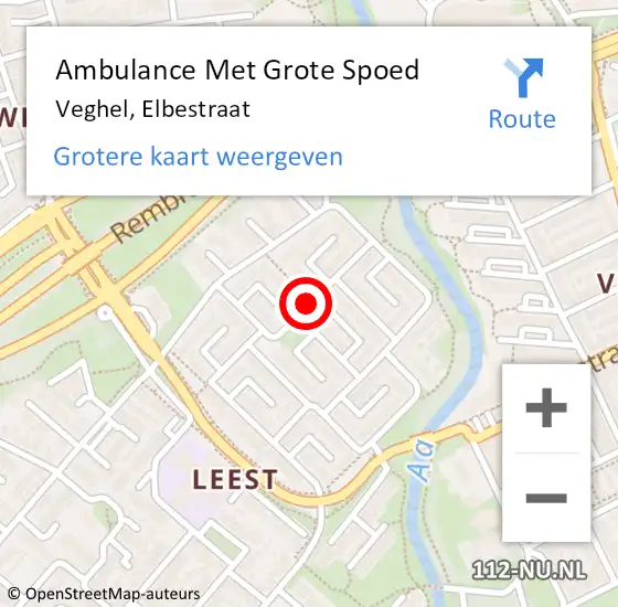 Locatie op kaart van de 112 melding: Ambulance Met Grote Spoed Naar Veghel, Elbestraat op 20 juli 2019 10:34