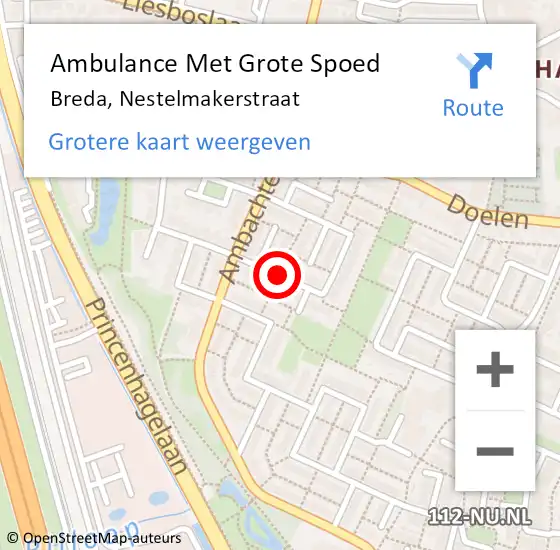 Locatie op kaart van de 112 melding: Ambulance Met Grote Spoed Naar Breda, Nestelmakerstraat op 20 juli 2019 11:42