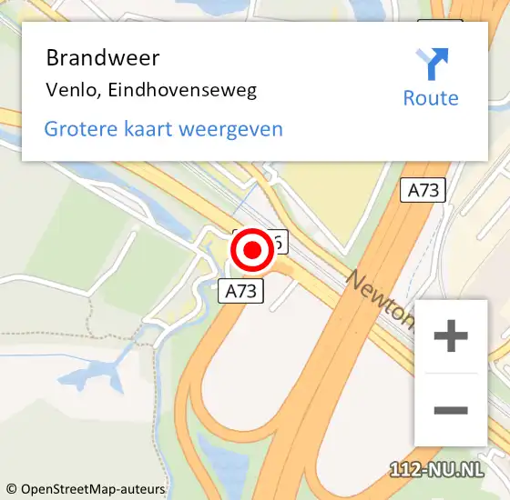 Locatie op kaart van de 112 melding: Brandweer Venlo, Eindhovenseweg op 20 juli 2019 22:17