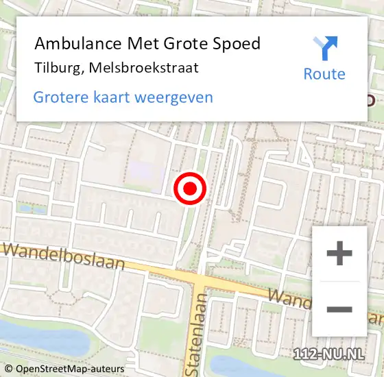 Locatie op kaart van de 112 melding: Ambulance Met Grote Spoed Naar Tilburg, Melsbroekstraat op 21 juli 2019 11:36