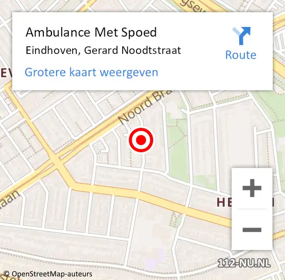 Locatie op kaart van de 112 melding: Ambulance Met Spoed Naar Eindhoven, Gerard Noodtstraat op 21 juli 2019 12:58