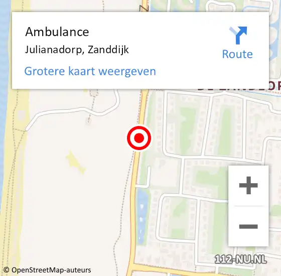 Locatie op kaart van de 112 melding: Ambulance Julianadorp, Zanddijk op 21 juli 2019 15:11